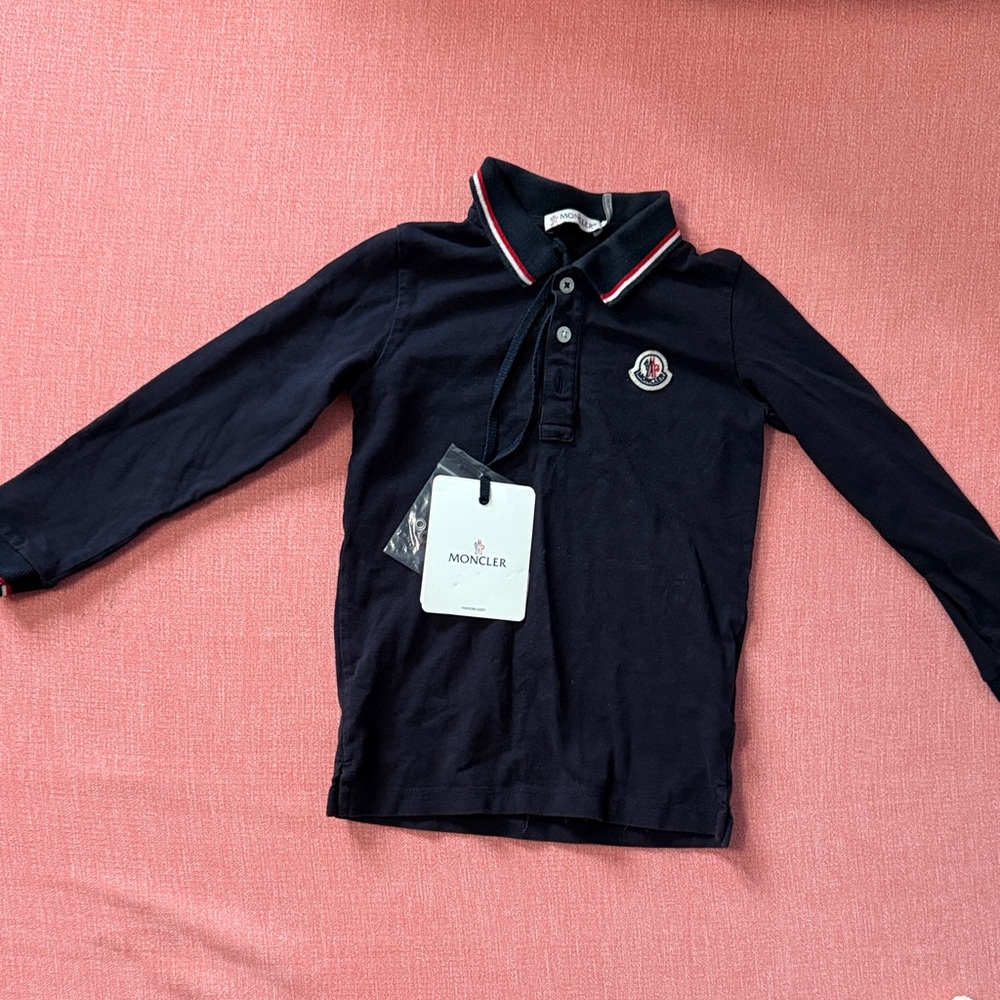 Moncler Dark Blue Kids Polo with Red Trim